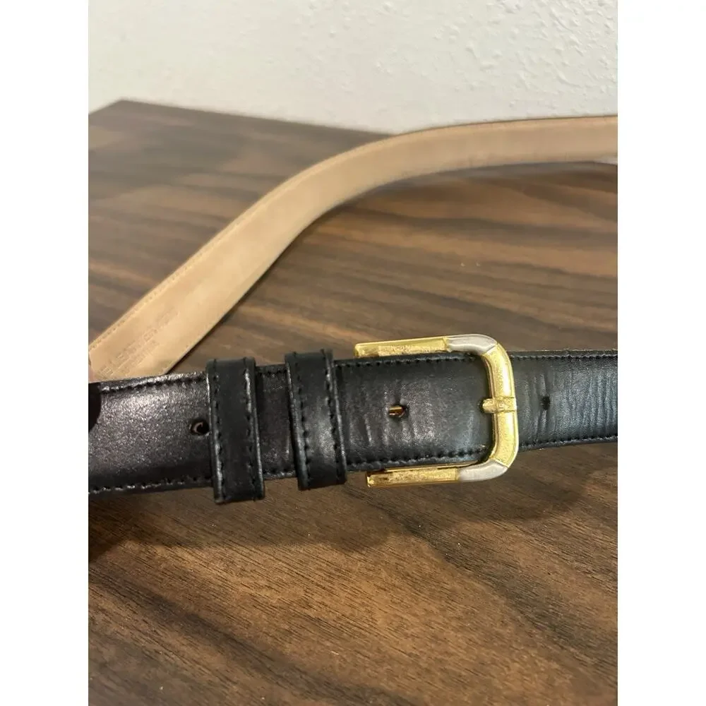 Genuine Leather 4500 Classic‎ Black Belt Men's Size 46 Argentina Gold Buckle